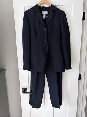 Liz Claiborne Collection Vintage 90s 100% Silk Pantsuit Navy blazer 6 pants 4